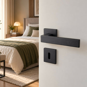 2 poignées de porte sur rosace LOFT, Entrée de clé pour chambre, Finition métal noir mat