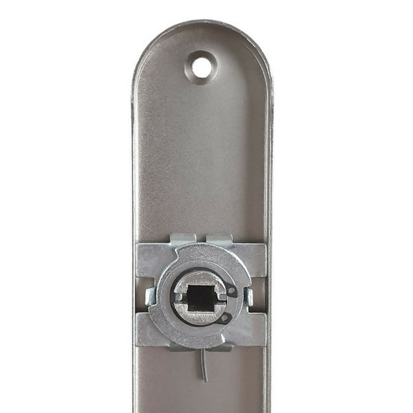 2 poignées de porte sur plaque AUDACE, Verrou condamnation pour salle de bain/WC, Finition aluminium nickel mat, Entraxe standard 195 mm