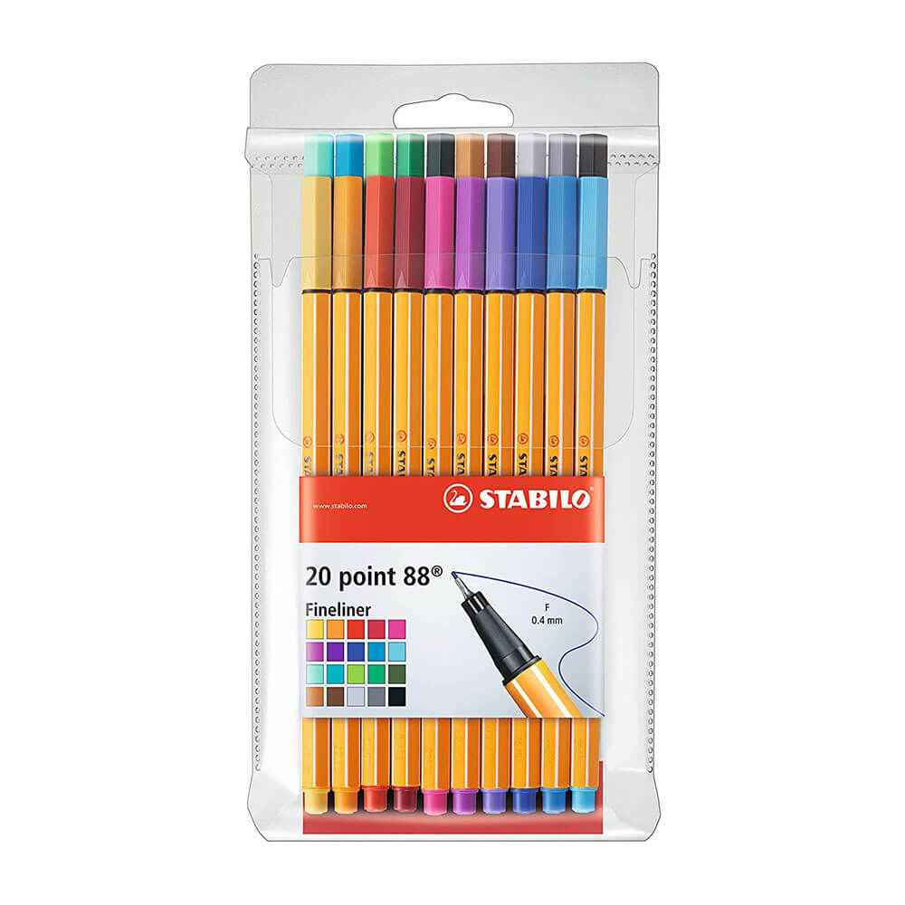 Stabilo Fibre Pen 0.4mm Tip Point Assorted (20pk) - His Gifts ...