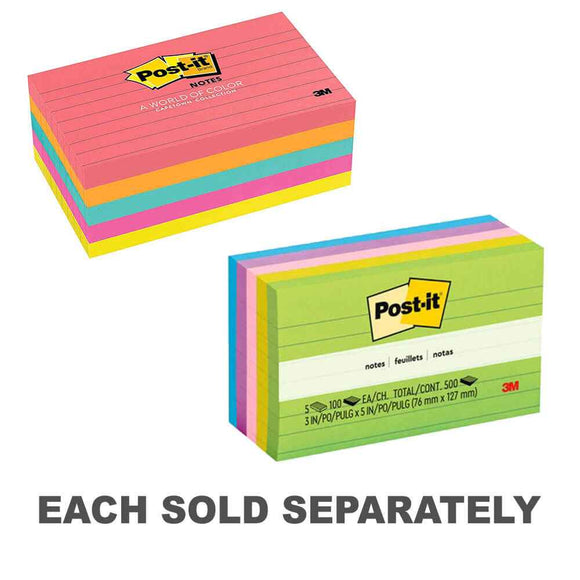 Post-it Notes Lined Assorted 73x123mm (5pk)