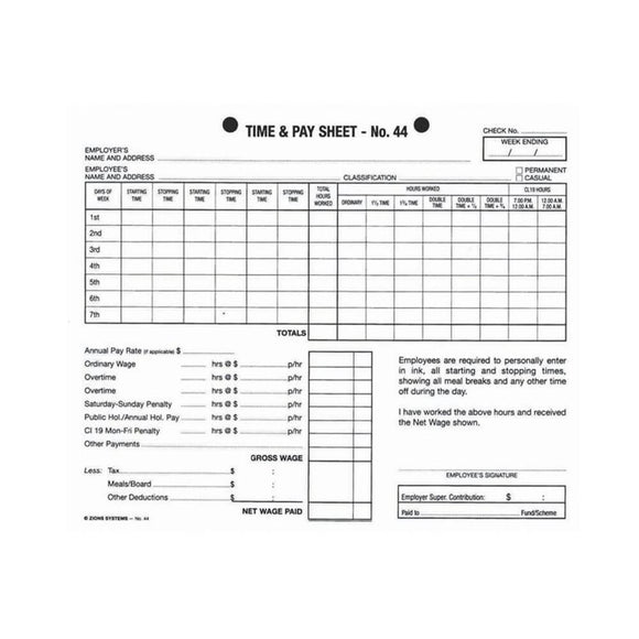 Zions Hotel Time Sheet