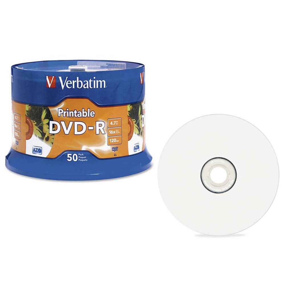 Verbatim Inkjet Printable DVD-R White 50pk (4.7GB) - His Gifts ...