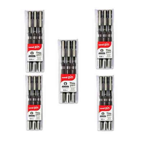 Uni-ball Pin Fineliner Pen Black (Wallet of 3)