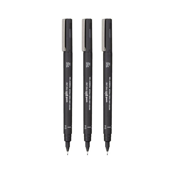 Uni-ball Pin Fineliner Pen Black (Wallet of 3)