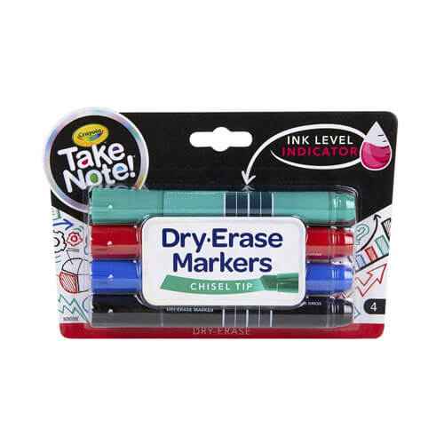 Crayola Take Note Chisel Tip Whiteboard Marker Assorted 4pk