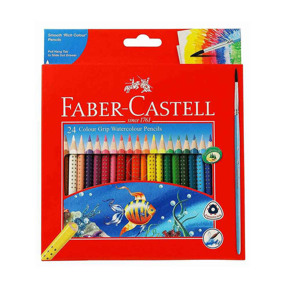 Crayons Aquarelle Faber-Castell Grip avec Pinceau (24 pièces)