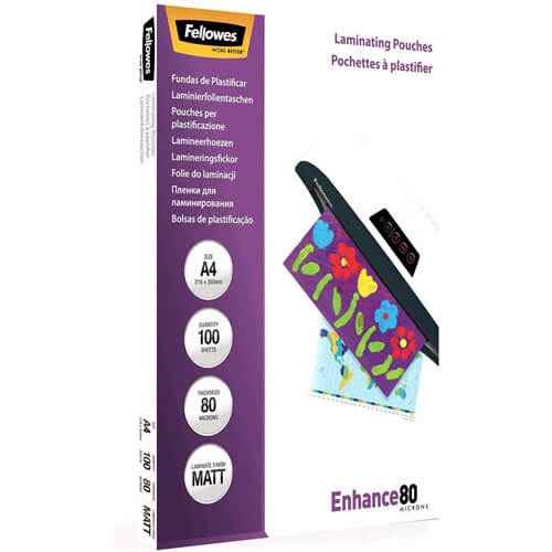 Pochettes de Plastification Fellowes 80 Microns A4 (100 pièces)