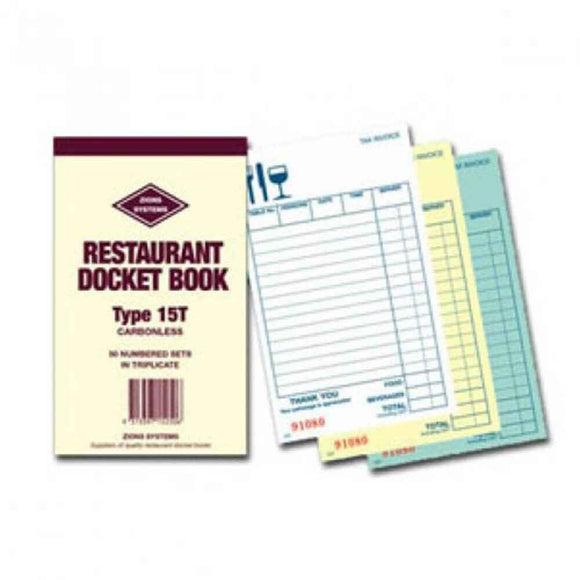 Zions Carbonless Triplicate Restaurant Docket Book