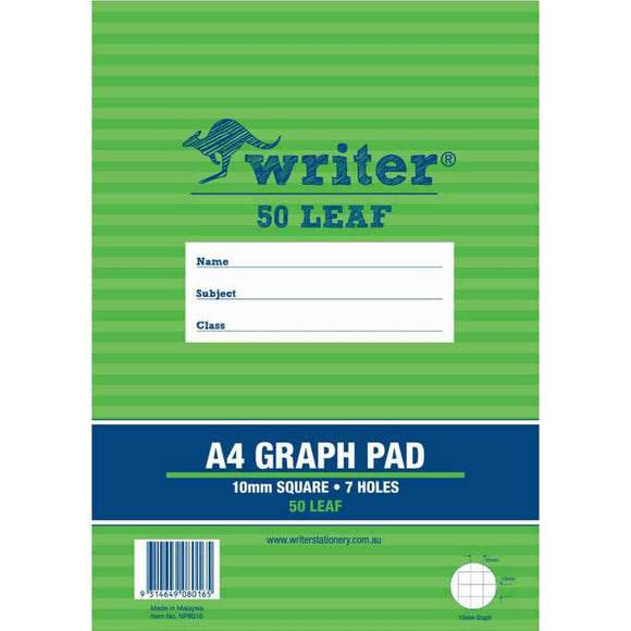 Writer 7 Holes Graph Pad 50 Leaves A4 (10mm Squares)