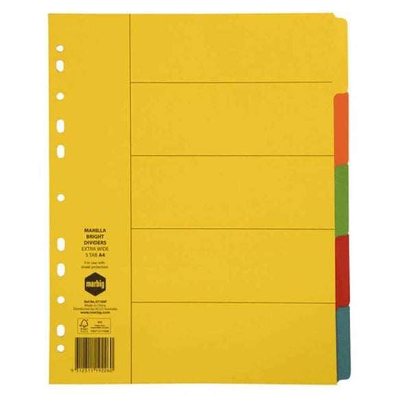 Marbig Manilla Bright Extra Wide Dividers (A4)