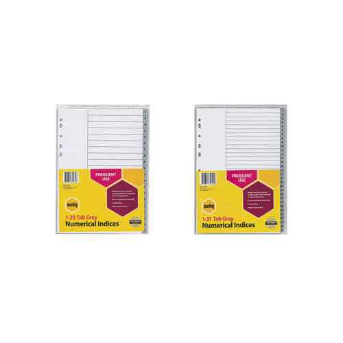 Marbig Numerical Indices & Dividers A4 (Grey)