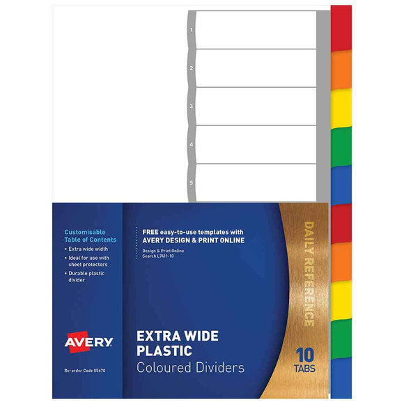 Intercalaires Plastique Avery 10 Onglets Extra Larges A4 (Colorés)