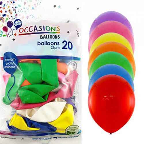Alpen Round Balloons 20pk 23cm (Assorted Colours)