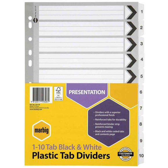 Marbig Manilla Plastic Dividers (Black & White)