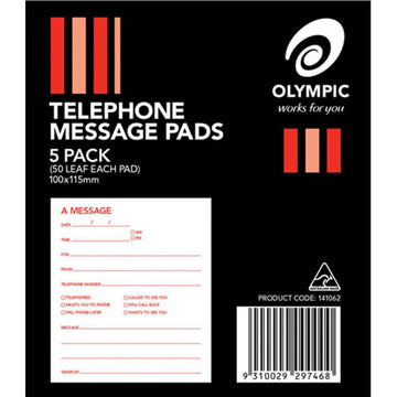 Olympic Telephone Message Pads 50 Leaves 5pk (100x115mm)