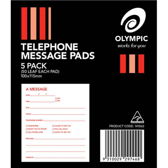 Olympic Telephone Message Pads 50 Leaves 5pk (100x115mm)