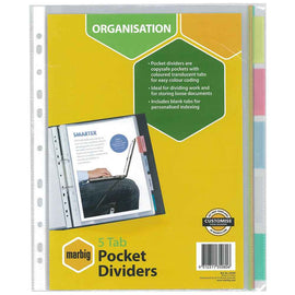 Marbig 5 Tab Pocket Dividers A4 (Clear)