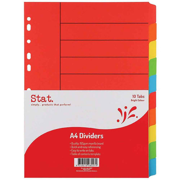 Stat Manilla Dividers A4 (Bright Colours)