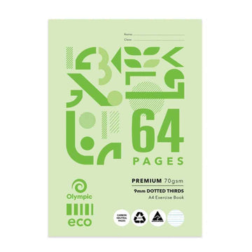 A4 Eco-Recycled 9mm Dotted Thirds 64-Page Exercise Book 10pk
