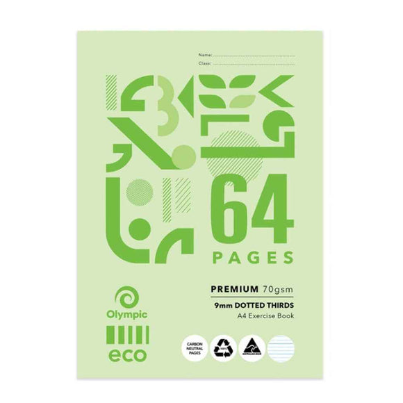 A4 Eco-Recycled 9mm Dotted Thirds 64-Page Exercise Book 10pk