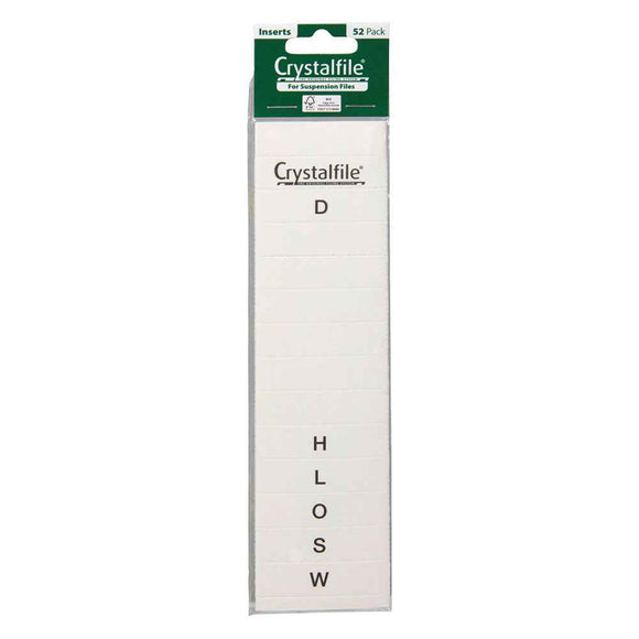 Crystalfile A-Z Index Tab Inserts Square Edge 52pcs (White)