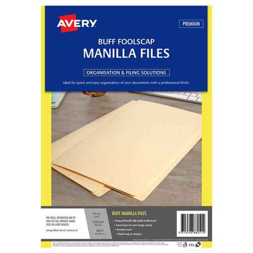 Dossiers Manille Avery Foolscap Buff (Paquet de 10)