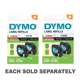 Dymo LetraTag Plastic Label Tape 12x4mm (Pack of 2)