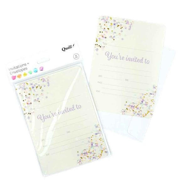 Quill Invitation Card & Envelope 25x175mm 8pk