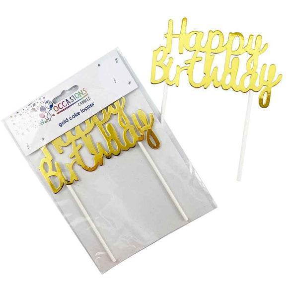 Alpen Happy Birthday Cake Topper (Metallic Gold)