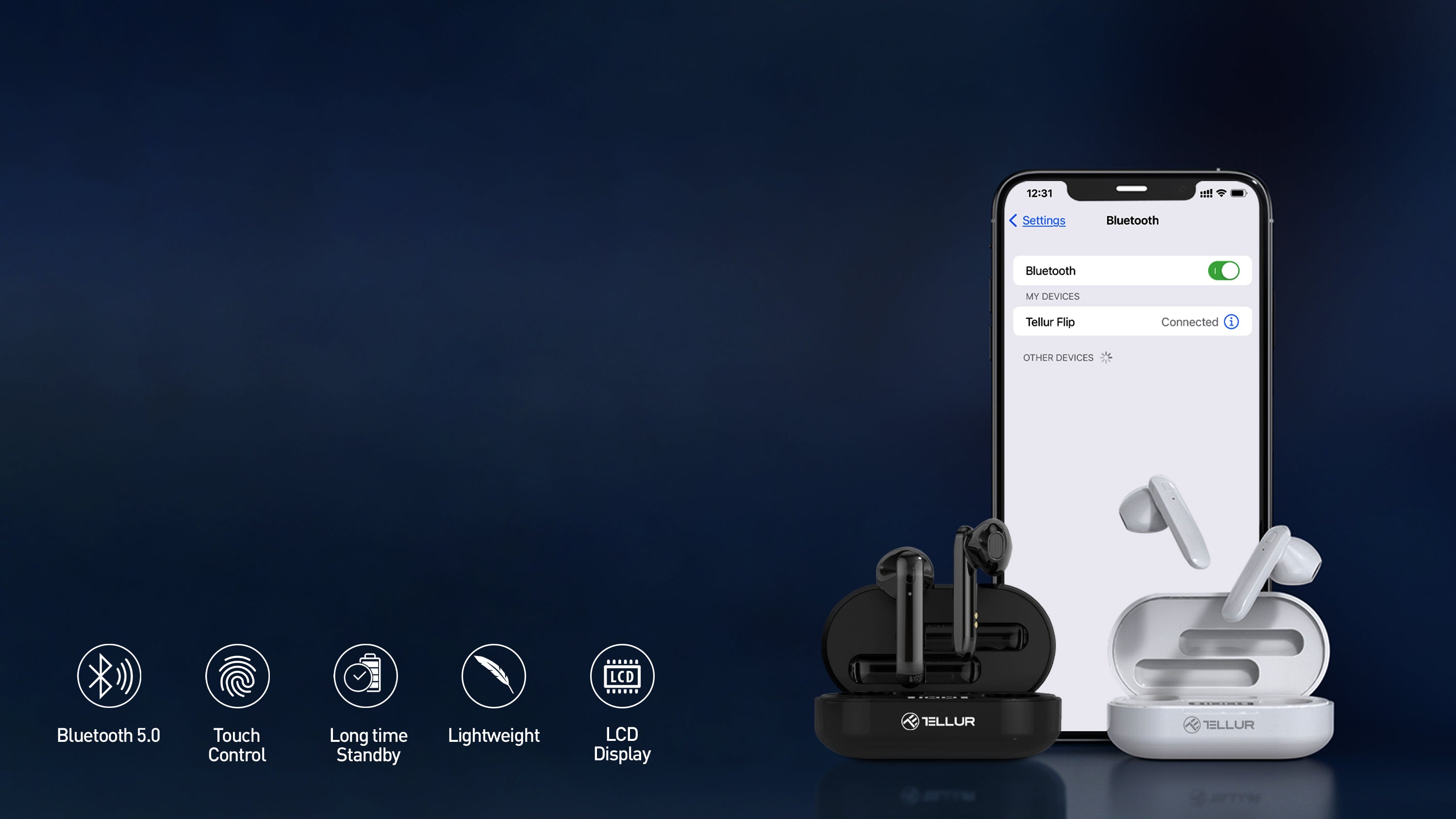 Écouteurs sans fil Tellur Flip True, noirs