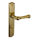 2 poignées de porte ATTILA, Verrou de condamnation pour salles de bain/WC, Finition laiton poli doré, Entraxe standard 195 mm