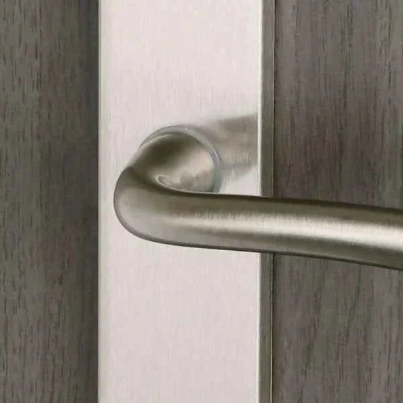 2 poignées de porte sur plaque RHAPSODIE, Sans trou pour pièce à vivre, Finition zamak nickel mat, Entraxe standard 195 mm