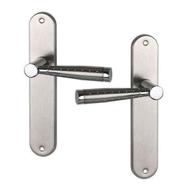 2 poignées de porte sur plaque CASUAL, Sans trou pour pièce à vivre, Finition aluminium nickel mat, Entraxe standard 195 mm