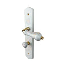 2 poignées de porte ROSAE, Verrou de condamnation pour salles de bain/WC, Porcelaine de Limoges, Finition coude doré, Entraxe standard 195 mm