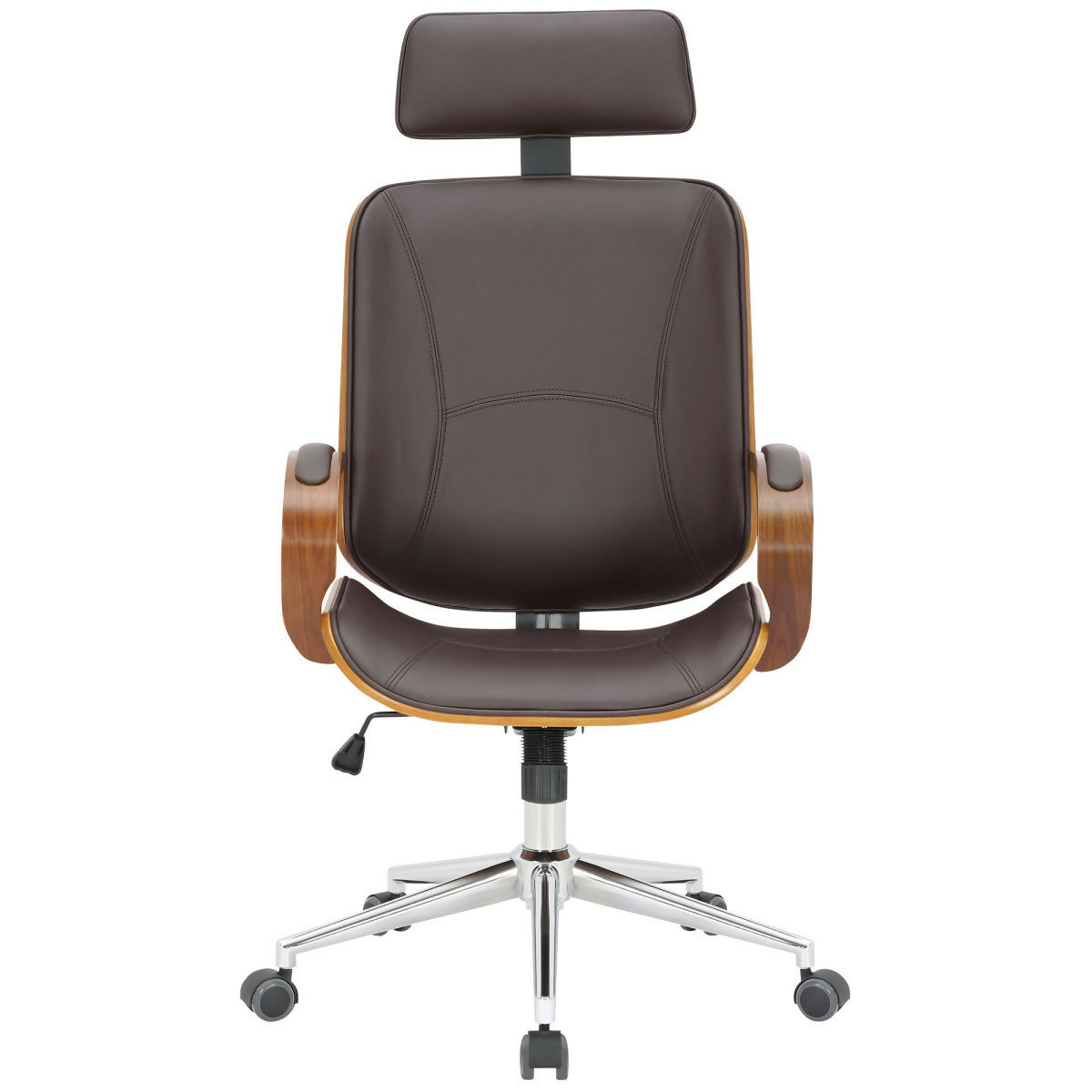 Fauteuil de bureau Dayton, Cuir Marron & Noyer