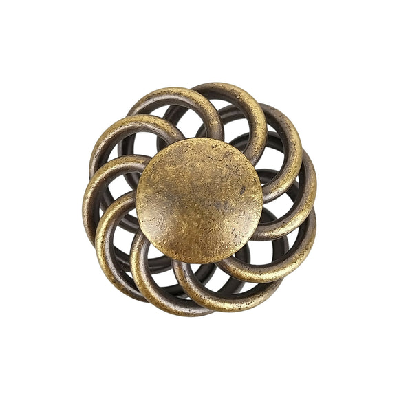 Bouton de meuble TORSADE ROND, Finition acier patiné vieilli