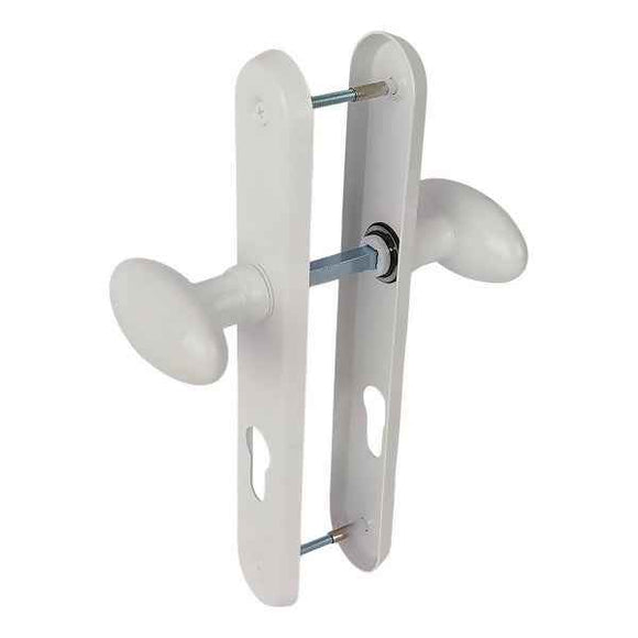 2 poignées de porte sur plaque CHIC, Trou de cylindre - entrée - bureau - service, Aluminium blanc RAL 9016, Entraxe 195 mm