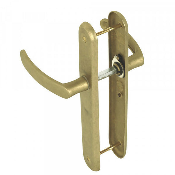 2 poignées de porte sur plaque VINTAGE, Sans trou pour pièce à vivre, Finition laiton brut laqué mat, Entraxe stand 195 mm