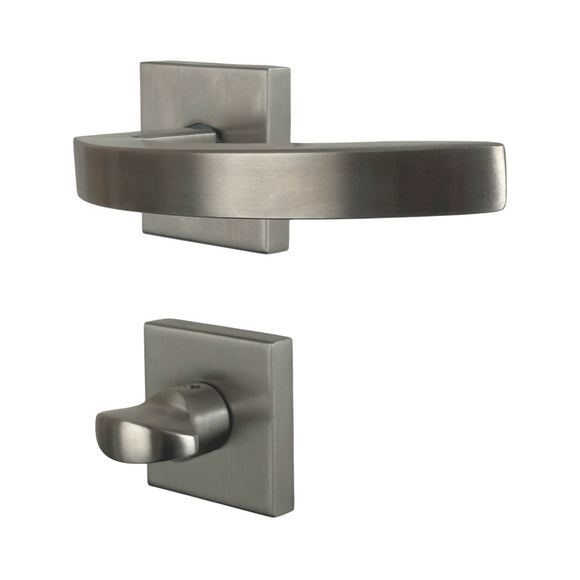 2 poignées de porte sur rosace ORION, Verrou de condamnation pour salle de bain/WC, Finition Inox 304 nickel mat