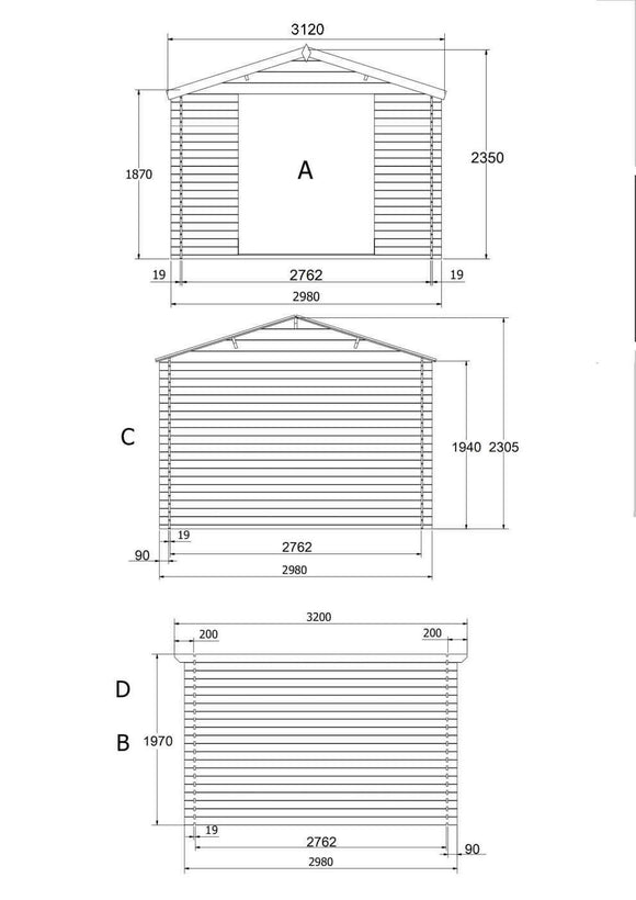 Abri de jardin en bois ep 19mm surface utile 762m² 298x298x235cm int019/ineksa