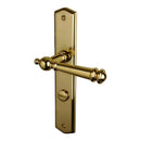 2 poignées de porte ATTILA, Verrou de condamnation pour salles de bain/WC, Finition laiton poli doré, Entraxe standard 195 mm
