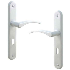2 poignées de porte sur plaque EVA, Entrée de clé pour chambre, Finition aluminium blanc, Entraxe standard 195 mm