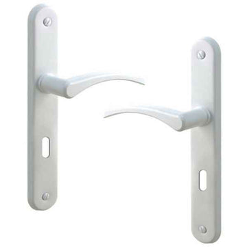 2 poignées de porte sur plaque EVA, Entrée de clé pour chambre, Finition aluminium blanc, Entraxe standard 195 mm
