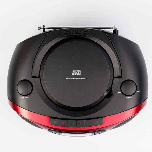 AIWA boombox sistēma ar kaseti, CD, bluetooth, AM/FM radio, sarkans