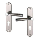 2 poignées de porte sur plaque CASUAL, Trou de cylindre - entrée - bureau, Finition aluminium nickel mat, Entraxe standard 195 mm