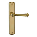 2 poignées de porte LUXOR, Sans trou pour pièce à vivre, Finition laiton poli doré, Entraxe standard 195 mm