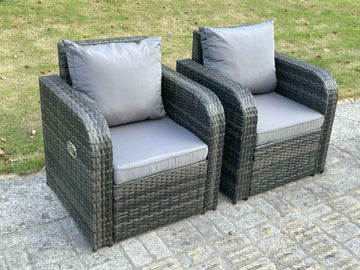 Fimous 2 Pc Gris Foncé Hybride Courbe En Rotin Réglable Chaise Longue Canapé Mobilier De Jardin Extérieur Accessoires