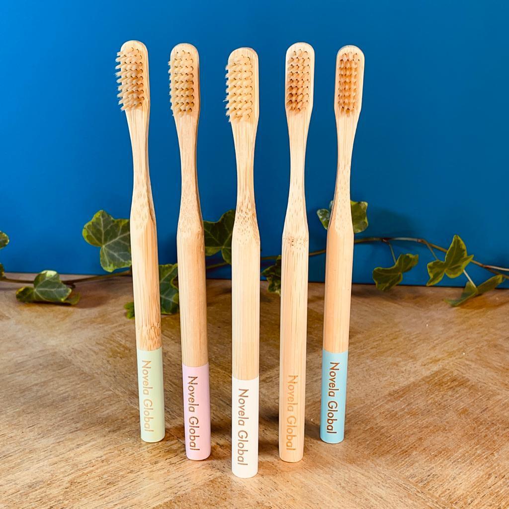 Pastel series round bamboo toothbrushes set of 10