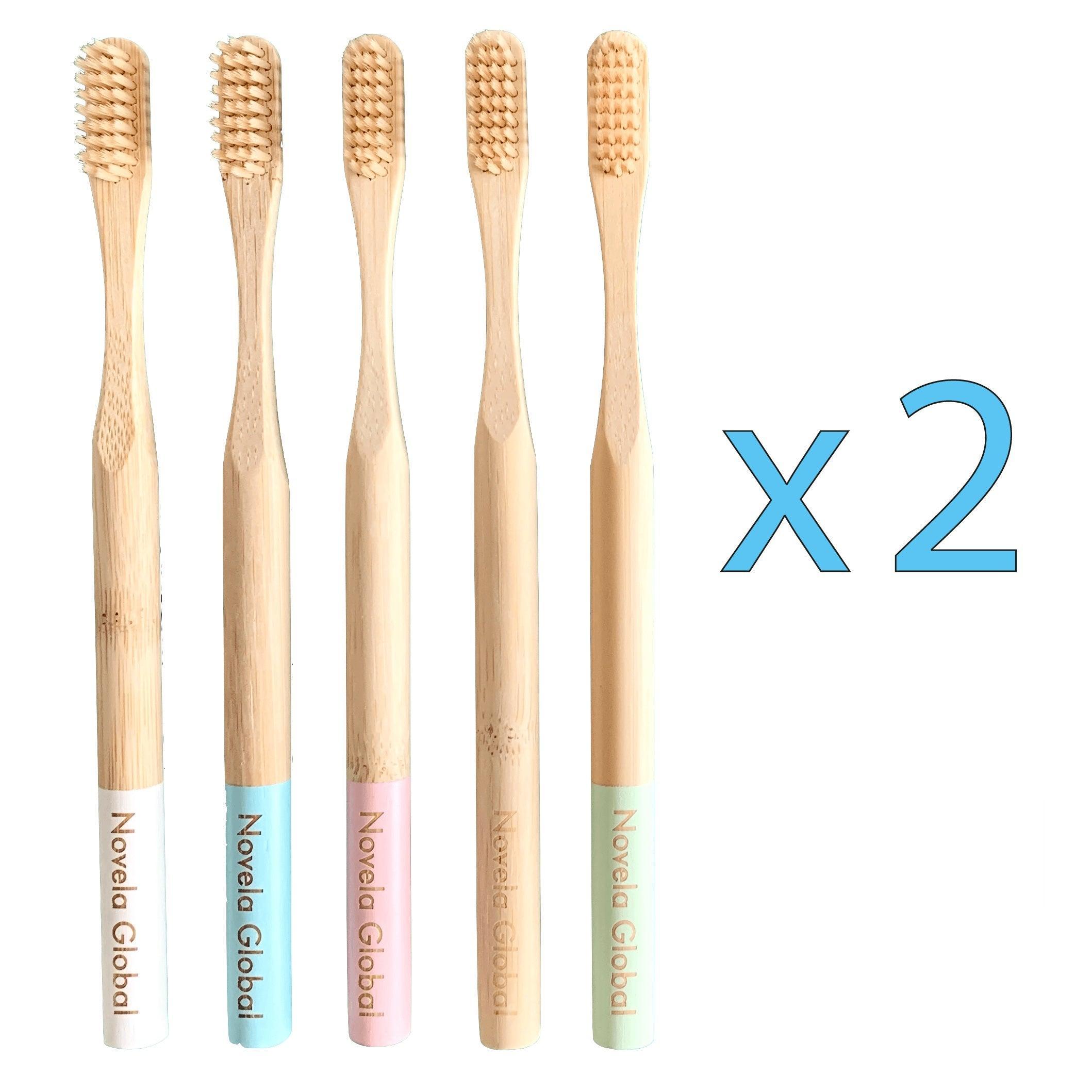 Pastel series round bamboo toothbrushes set of 10 - 0