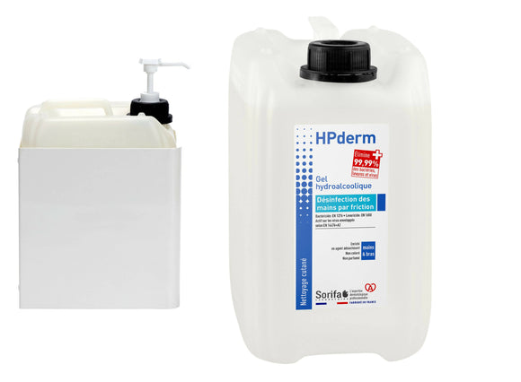 Sorifa – carton complet de 4 - hpderm gel hydroalcoolique - désinfection des mains par friction - mains bras - enrichi en glycérine - sans parfum – bidon 5l